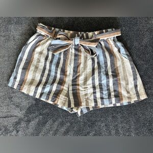 Thread Story Women’s Striped Belted Shorts, Size Large, 100% Cotton